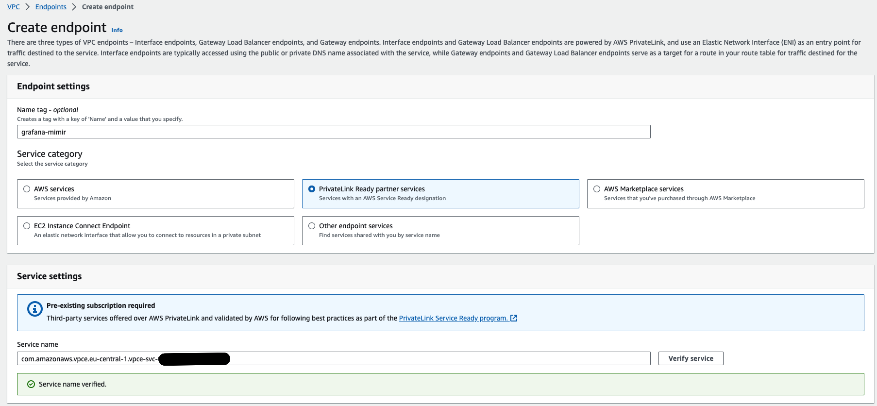 “Service Name Verified” message