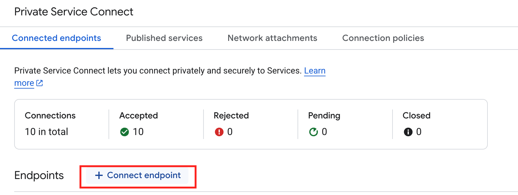 Connect endpoints