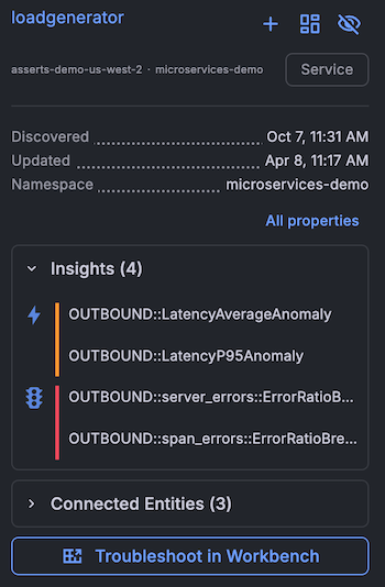 Entity insight status