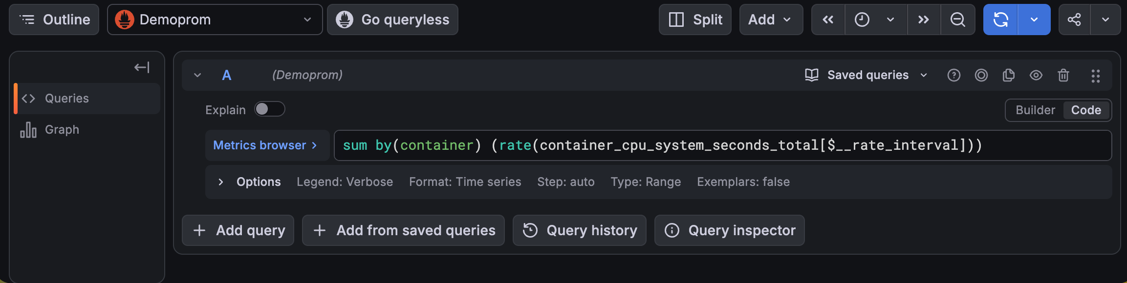 The Prometheus query editor in Explore