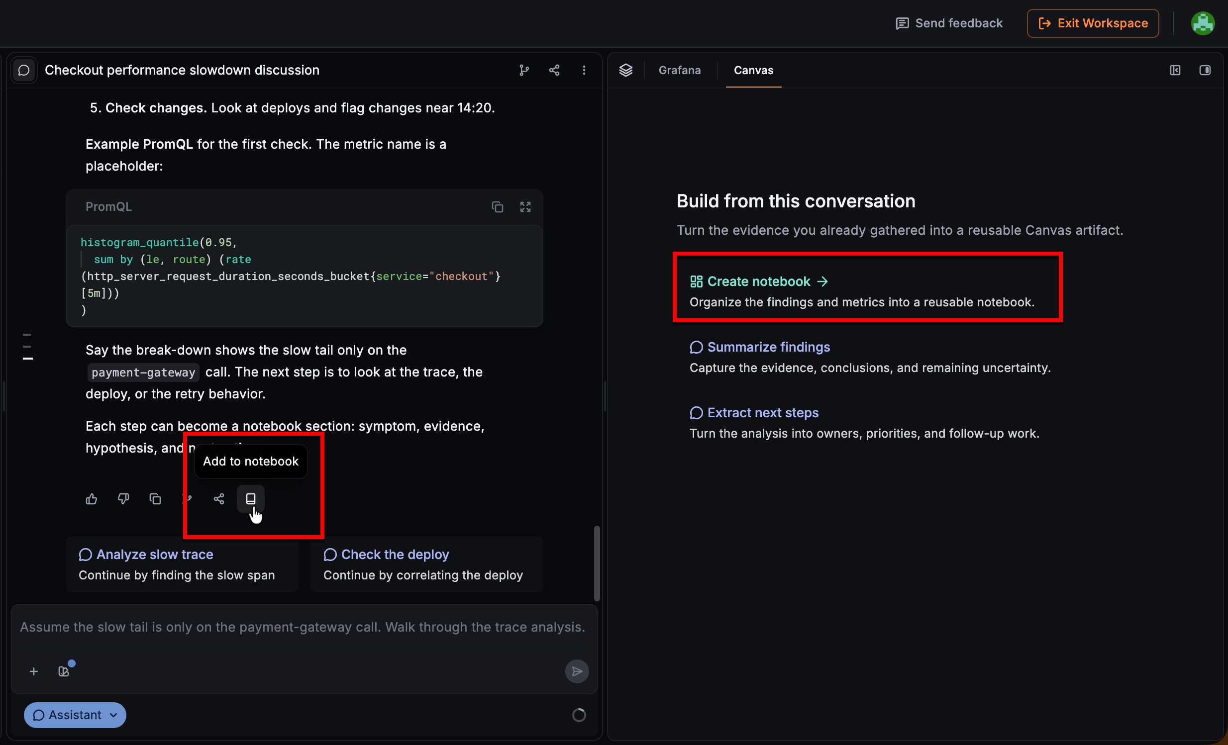 Canvas with the option to create a notebook