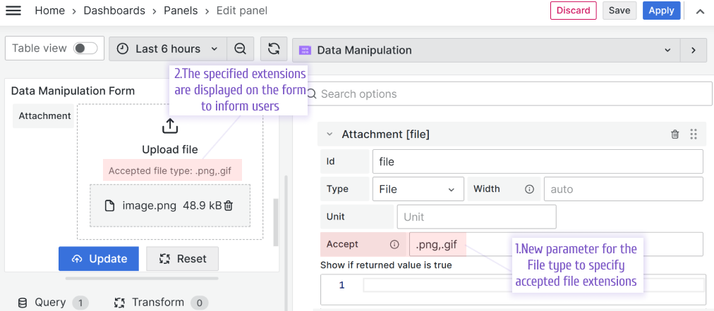 Options specific to the File type.