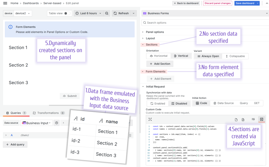 Create sections dynamically. Example.