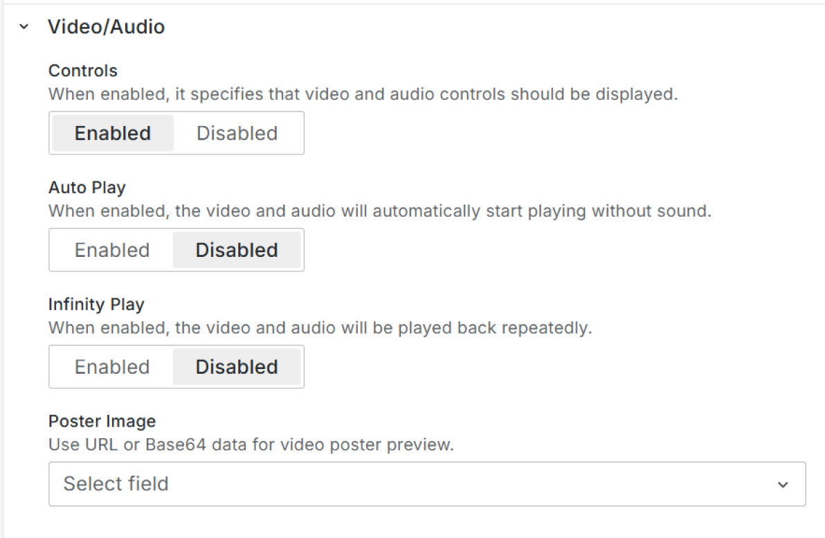 Parameters for video and audio files