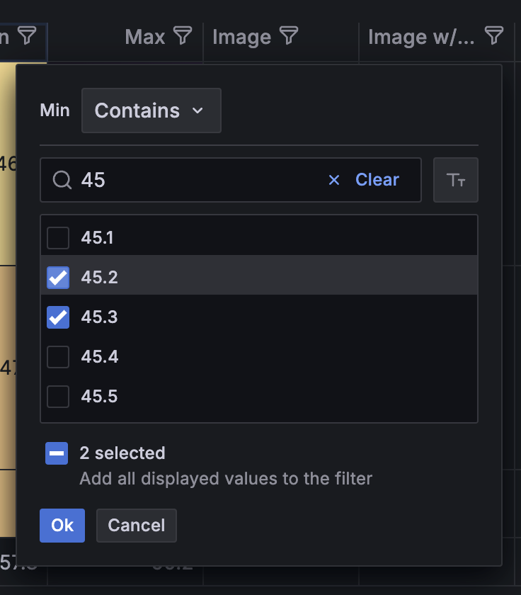 Filter column values