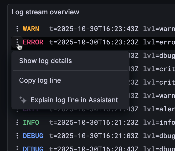 The log line menu