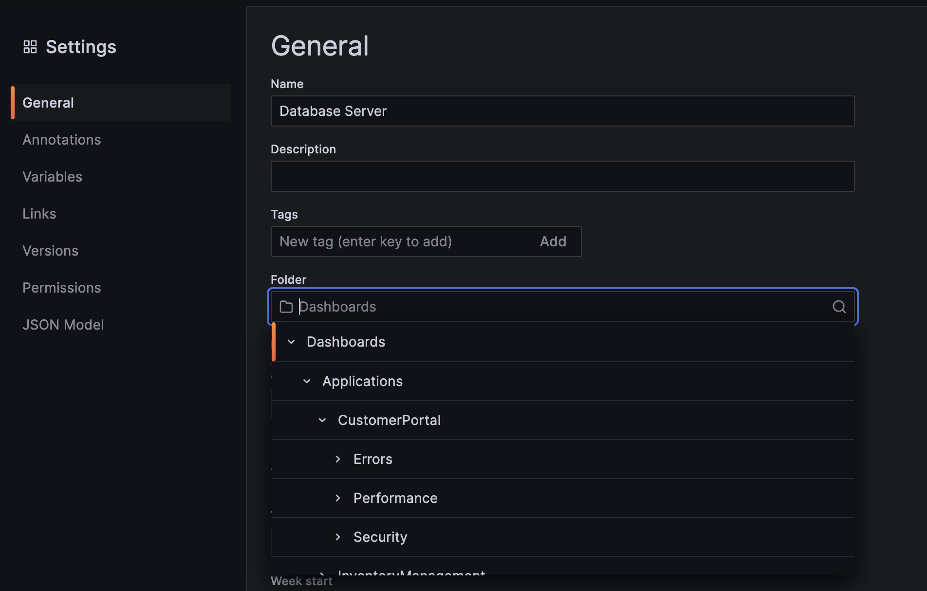 Selecting a folder in Grafana Selecting a folder in Grafana