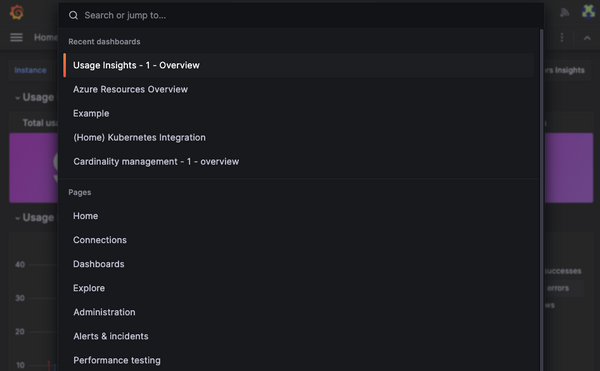 Grafana command palette Grafana command palette