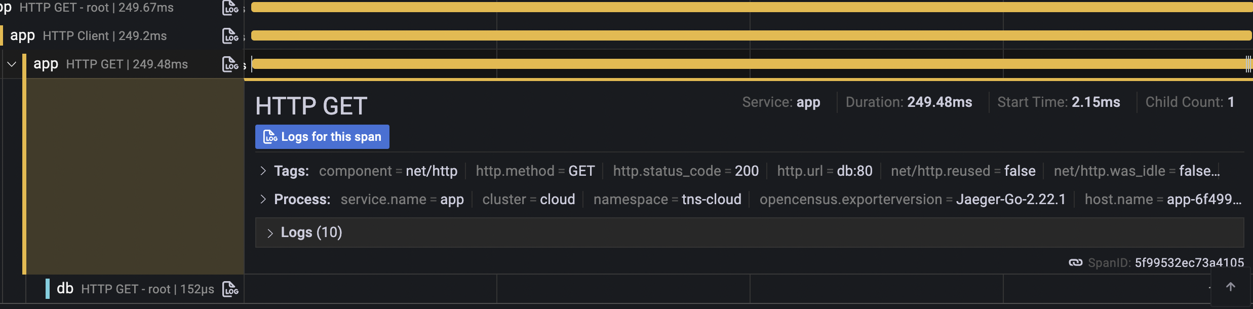 Trace to logs